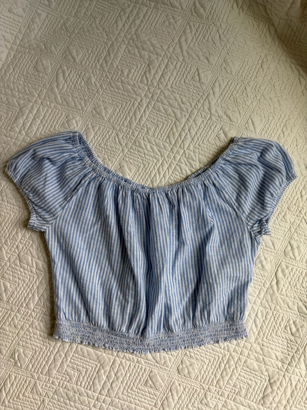 Hollister Light Blue & White Striped Blouse 100% Cotton Cropped Cottagecore